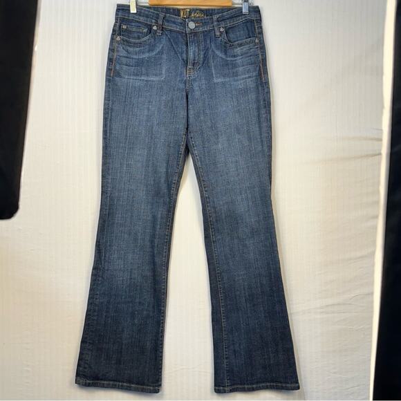 Kut from the Kloth Mid Rise Bootcut Blue Denim Jeans Women's Size 10 Embroidered - Picture 1 of 7